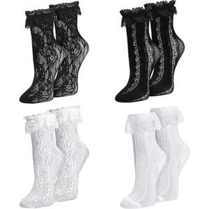 Womens Lace Ankle Socks Ruffle Frilly Dress Socks Sexy Mesh Lace Trim Lolita